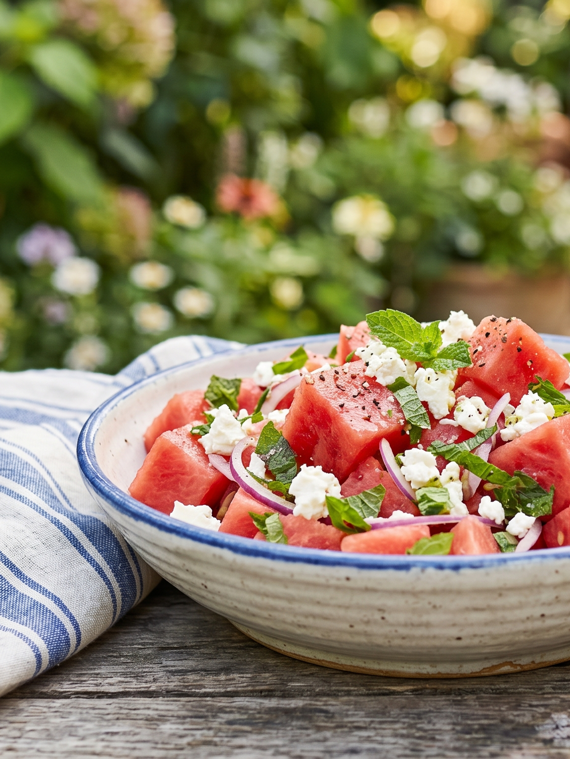 healthy watermelon feta and mint salad to enjoy in the summer